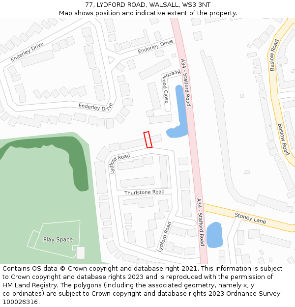 77, LYDFORD ROAD, WALSALL, WS3 3NT: Location map and indicative extent of plot