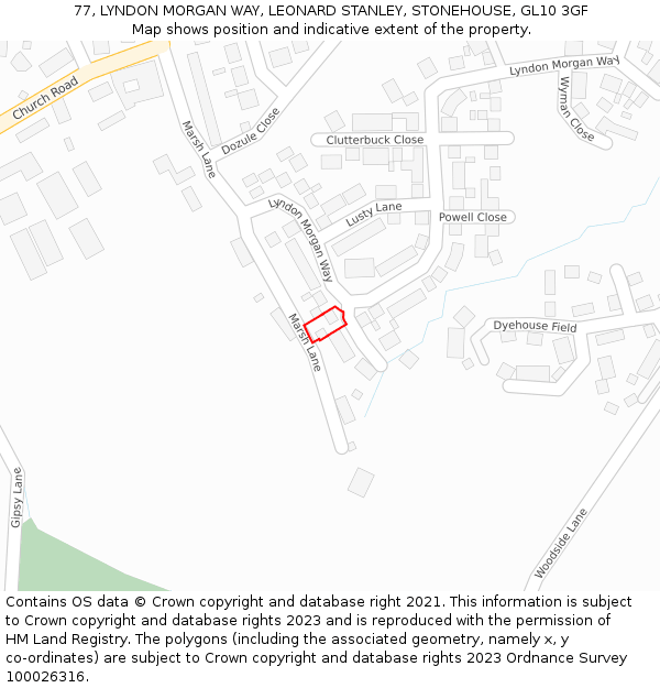 77, LYNDON MORGAN WAY, LEONARD STANLEY, STONEHOUSE, GL10 3GF: Location map and indicative extent of plot