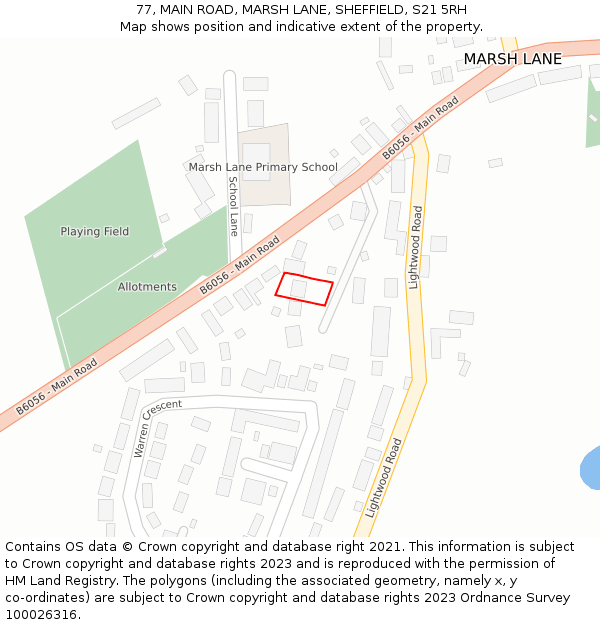 77, MAIN ROAD, MARSH LANE, SHEFFIELD, S21 5RH: Location map and indicative extent of plot