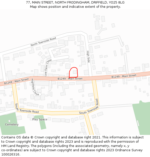 77, MAIN STREET, NORTH FRODINGHAM, DRIFFIELD, YO25 8LG: Location map and indicative extent of plot