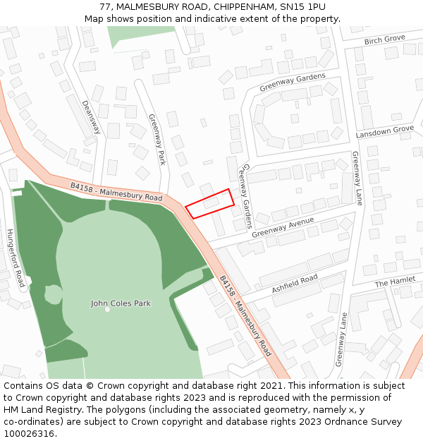 77, MALMESBURY ROAD, CHIPPENHAM, SN15 1PU: Location map and indicative extent of plot