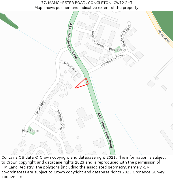 77, MANCHESTER ROAD, CONGLETON, CW12 2HT: Location map and indicative extent of plot