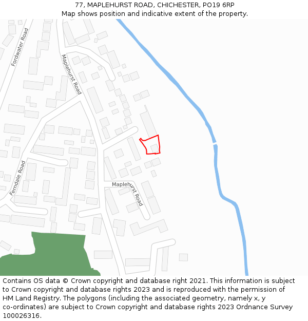 77, MAPLEHURST ROAD, CHICHESTER, PO19 6RP: Location map and indicative extent of plot