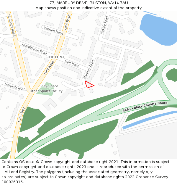 77, MARBURY DRIVE, BILSTON, WV14 7AU: Location map and indicative extent of plot