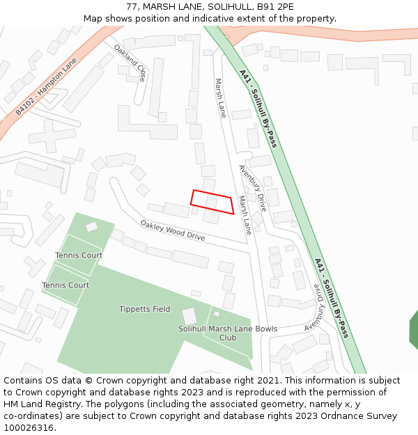 77, MARSH LANE, SOLIHULL, B91 2PE: Location map and indicative extent of plot