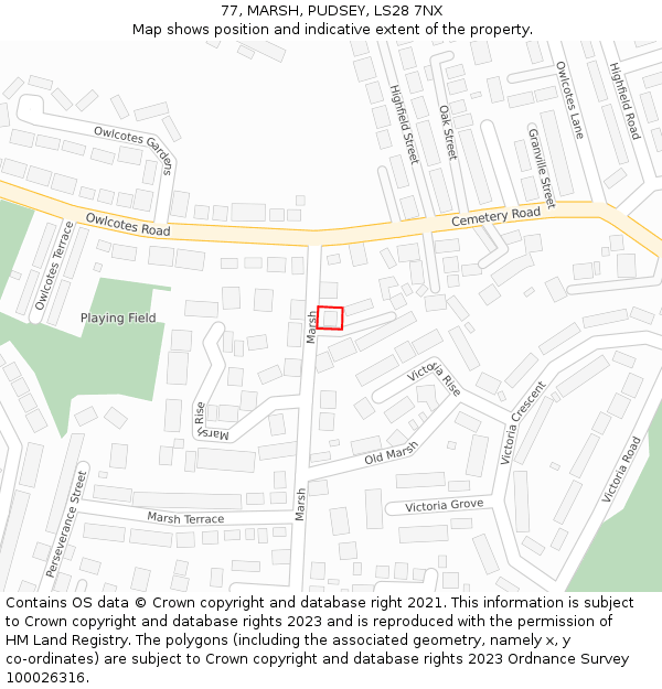 77, MARSH, PUDSEY, LS28 7NX: Location map and indicative extent of plot