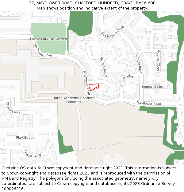 77, MAYFLOWER ROAD, CHAFFORD HUNDRED, GRAYS, RM16 6BE: Location map and indicative extent of plot