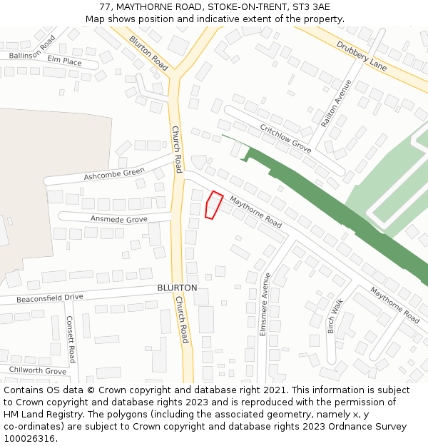77, MAYTHORNE ROAD, STOKE-ON-TRENT, ST3 3AE: Location map and indicative extent of plot