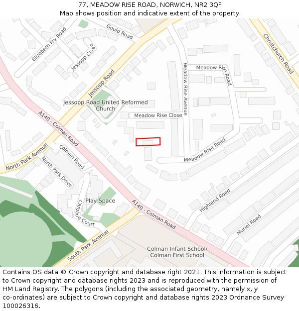 77, MEADOW RISE ROAD, NORWICH, NR2 3QF: Location map and indicative extent of plot