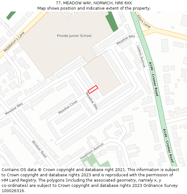 77, MEADOW WAY, NORWICH, NR6 6XX: Location map and indicative extent of plot