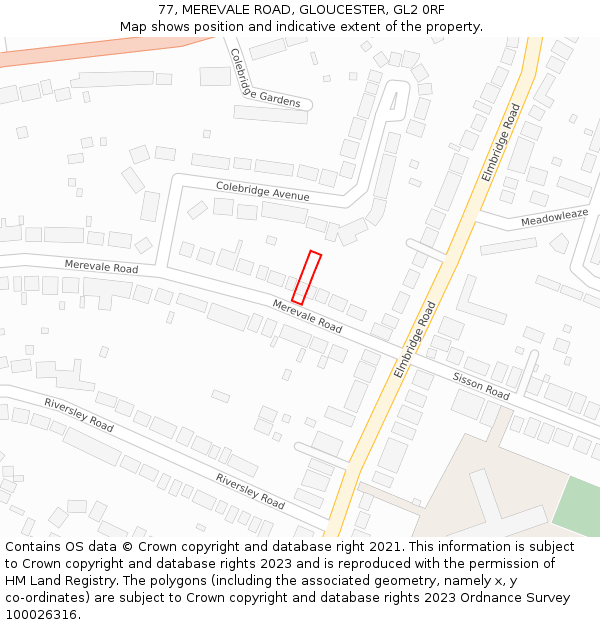 77, MEREVALE ROAD, GLOUCESTER, GL2 0RF: Location map and indicative extent of plot