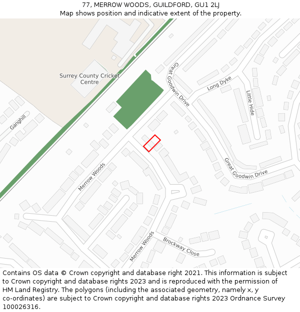 77, MERROW WOODS, GUILDFORD, GU1 2LJ: Location map and indicative extent of plot