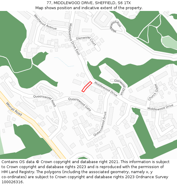 77, MIDDLEWOOD DRIVE, SHEFFIELD, S6 1TX: Location map and indicative extent of plot