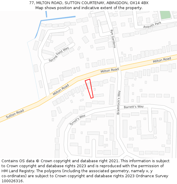 77, MILTON ROAD, SUTTON COURTENAY, ABINGDON, OX14 4BX: Location map and indicative extent of plot