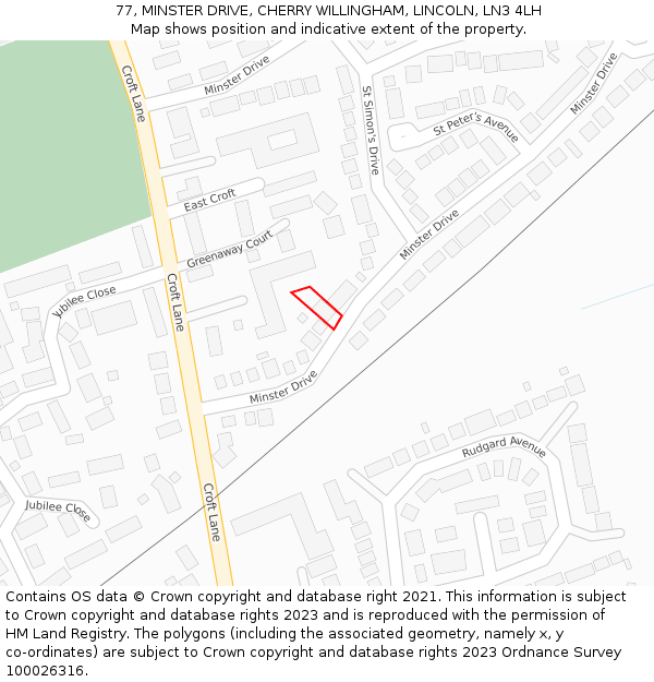 77, MINSTER DRIVE, CHERRY WILLINGHAM, LINCOLN, LN3 4LH: Location map and indicative extent of plot