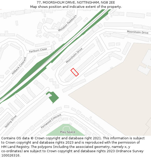 77, MOORSHOLM DRIVE, NOTTINGHAM, NG8 2EE: Location map and indicative extent of plot