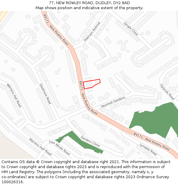 77, NEW ROWLEY ROAD, DUDLEY, DY2 8AD: Location map and indicative extent of plot