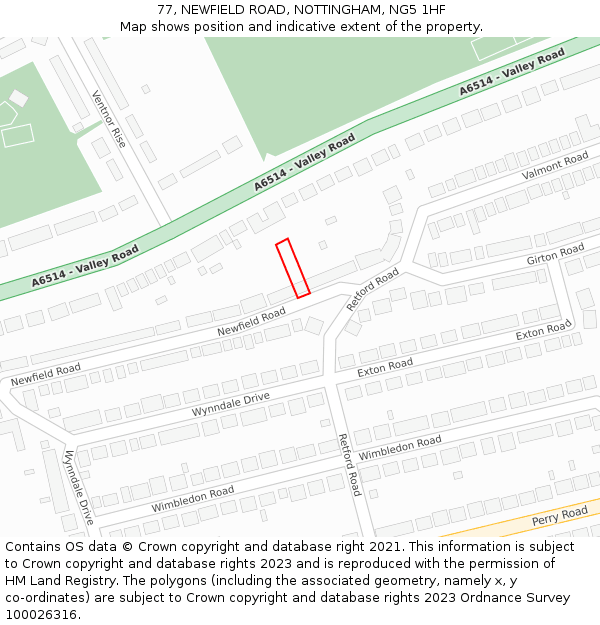 77, NEWFIELD ROAD, NOTTINGHAM, NG5 1HF: Location map and indicative extent of plot