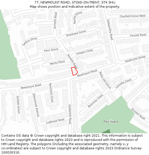 77, NEWMOUNT ROAD, STOKE-ON-TRENT, ST4 3HU: Location map and indicative extent of plot