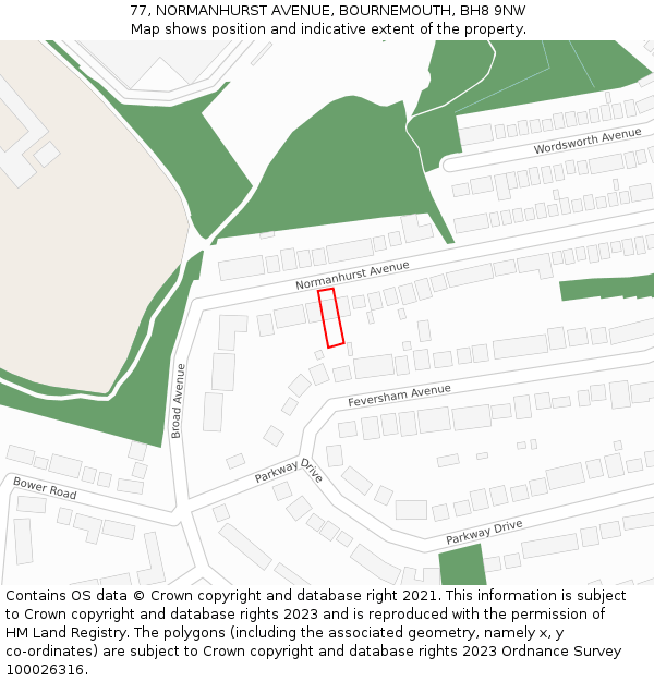 77, NORMANHURST AVENUE, BOURNEMOUTH, BH8 9NW: Location map and indicative extent of plot