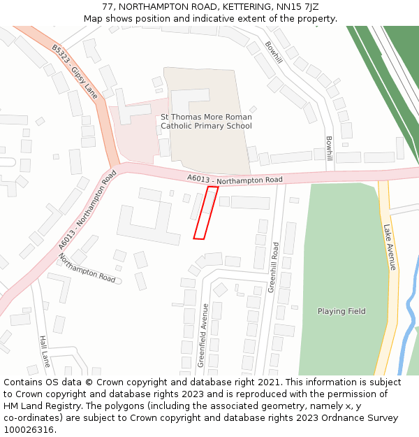 77, NORTHAMPTON ROAD, KETTERING, NN15 7JZ: Location map and indicative extent of plot