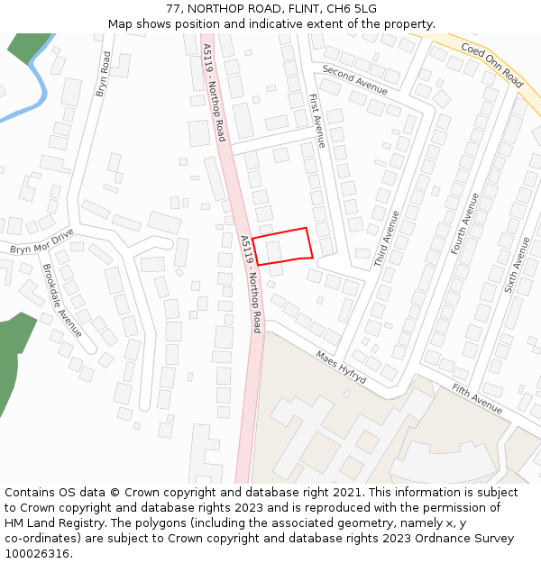 77, NORTHOP ROAD, FLINT, CH6 5LG: Location map and indicative extent of plot