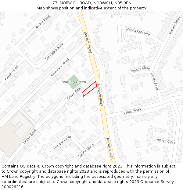 77, NORWICH ROAD, NORWICH, NR5 0EN: Location map and indicative extent of plot