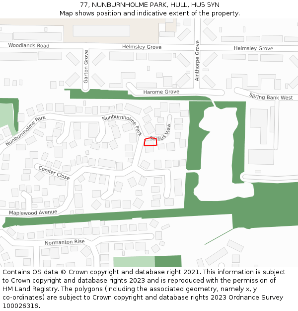 77, NUNBURNHOLME PARK, HULL, HU5 5YN: Location map and indicative extent of plot