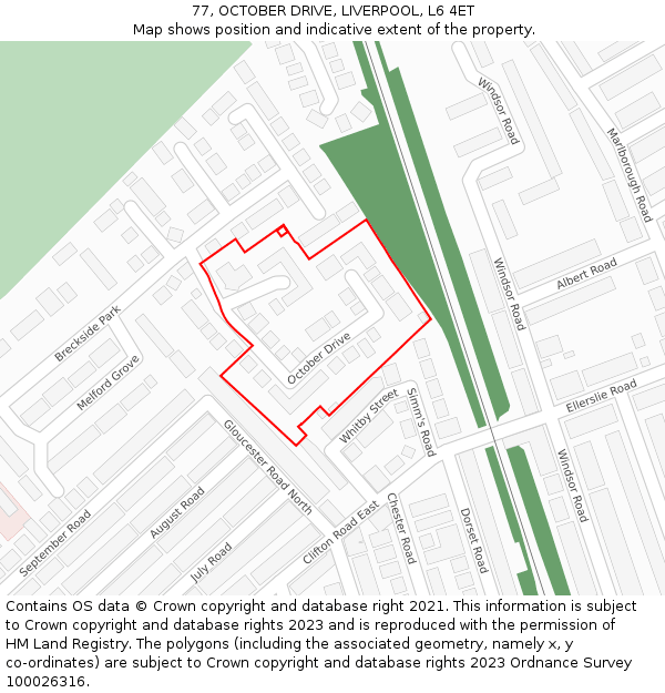 77, OCTOBER DRIVE, LIVERPOOL, L6 4ET: Location map and indicative extent of plot