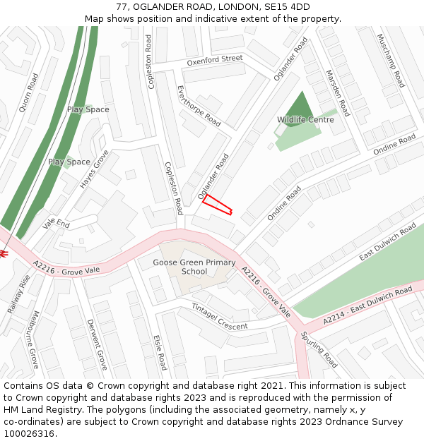 77, OGLANDER ROAD, LONDON, SE15 4DD: Location map and indicative extent of plot