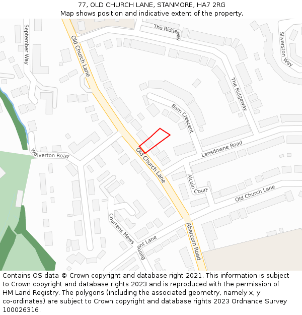 77, OLD CHURCH LANE, STANMORE, HA7 2RG: Location map and indicative extent of plot