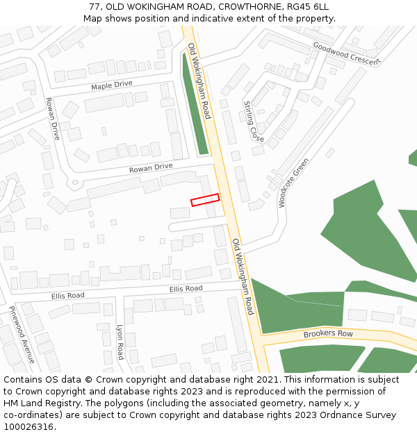 77, OLD WOKINGHAM ROAD, CROWTHORNE, RG45 6LL: Location map and indicative extent of plot