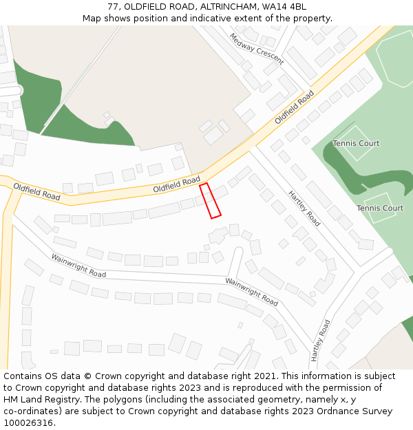 77, OLDFIELD ROAD, ALTRINCHAM, WA14 4BL: Location map and indicative extent of plot