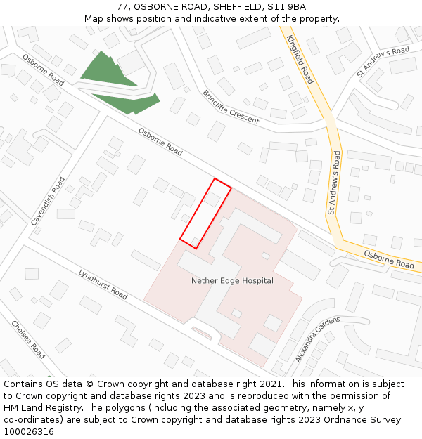 77, OSBORNE ROAD, SHEFFIELD, S11 9BA: Location map and indicative extent of plot