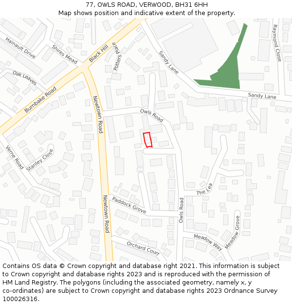 77, OWLS ROAD, VERWOOD, BH31 6HH: Location map and indicative extent of plot