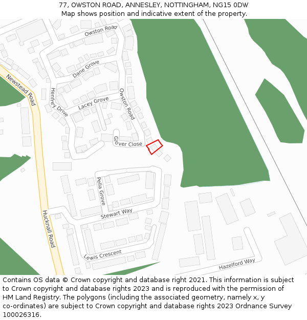 77, OWSTON ROAD, ANNESLEY, NOTTINGHAM, NG15 0DW: Location map and indicative extent of plot