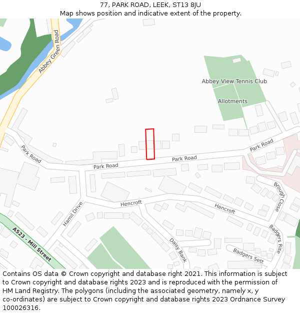 77, PARK ROAD, LEEK, ST13 8JU: Location map and indicative extent of plot