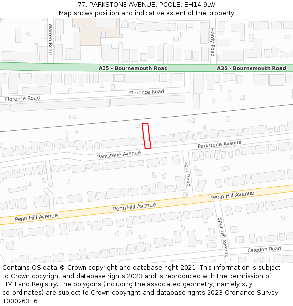 77, PARKSTONE AVENUE, POOLE, BH14 9LW: Location map and indicative extent of plot