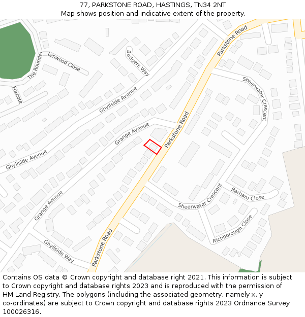 77, PARKSTONE ROAD, HASTINGS, TN34 2NT: Location map and indicative extent of plot