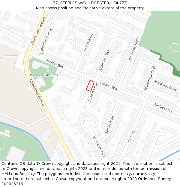 77, PEEBLES WAY, LEICESTER, LE4 7ZB: Location map and indicative extent of plot