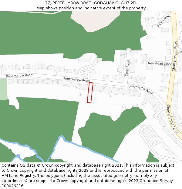 77, PEPERHAROW ROAD, GODALMING, GU7 2PL: Location map and indicative extent of plot