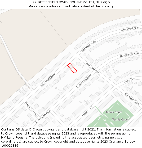 77, PETERSFIELD ROAD, BOURNEMOUTH, BH7 6QQ: Location map and indicative extent of plot