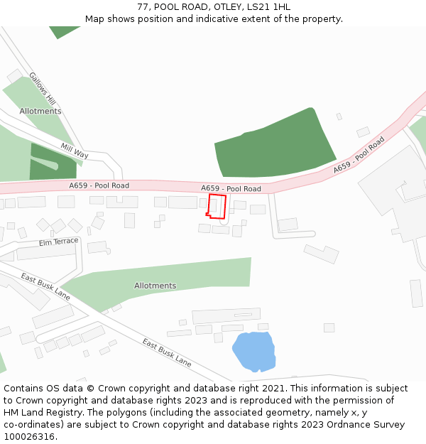 77, POOL ROAD, OTLEY, LS21 1HL: Location map and indicative extent of plot