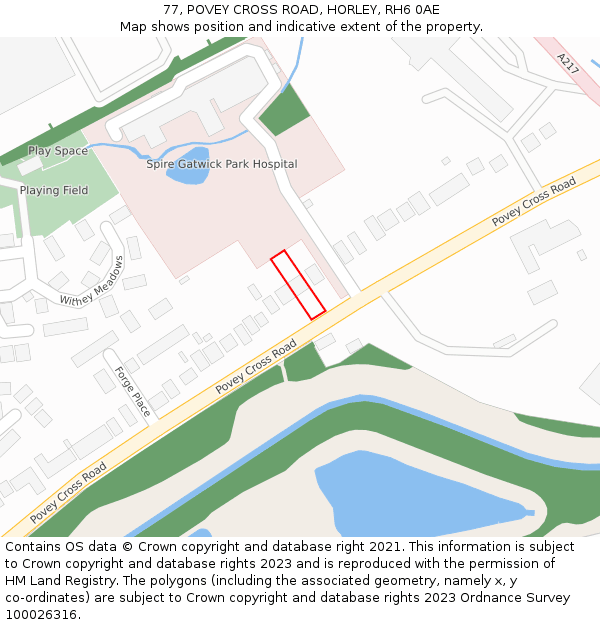 77, POVEY CROSS ROAD, HORLEY, RH6 0AE: Location map and indicative extent of plot