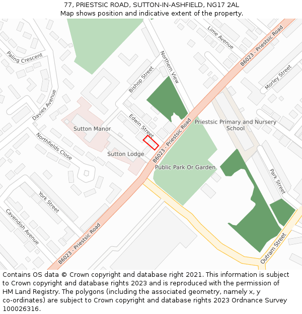 77, PRIESTSIC ROAD, SUTTON-IN-ASHFIELD, NG17 2AL: Location map and indicative extent of plot