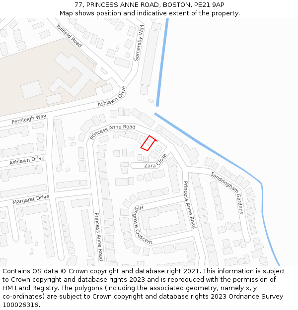 77, PRINCESS ANNE ROAD, BOSTON, PE21 9AP: Location map and indicative extent of plot