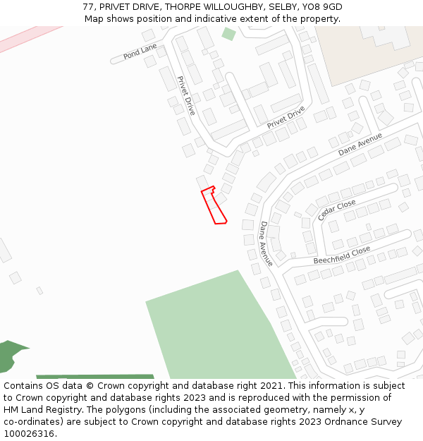 77, PRIVET DRIVE, THORPE WILLOUGHBY, SELBY, YO8 9GD: Location map and indicative extent of plot