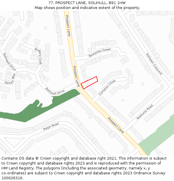 77, PROSPECT LANE, SOLIHULL, B91 1HW: Location map and indicative extent of plot