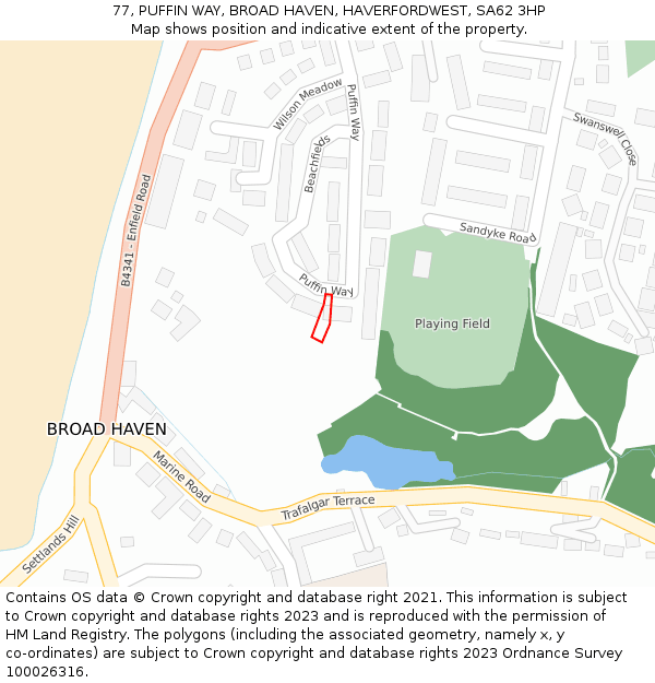 77, PUFFIN WAY, BROAD HAVEN, HAVERFORDWEST, SA62 3HP: Location map and indicative extent of plot