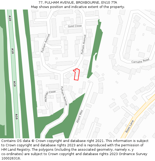 77, PULHAM AVENUE, BROXBOURNE, EN10 7TA: Location map and indicative extent of plot